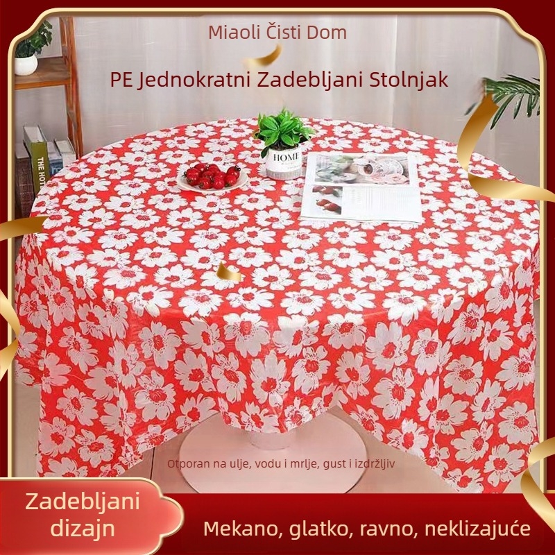 Jednokratni plastični stolnjak, otporan na masnoću, povećane debljine, s otiskom, za hotele, restorane i dom (pravokutni ili okrugli) – piknik stolnjak