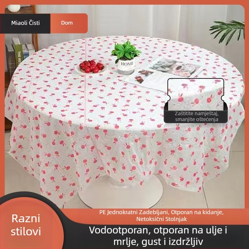 Jednokratni plastični stolnjak, otporan na masnoću, povećane debljine, s otiskom, za hotele, restorane i dom (pravokutni ili okrugli) – piknik stolnjak
