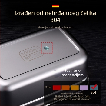 Kutija za obrok od nehrđajućeg čelika 304, četvrtasti oblik, japanski jednostavan stil, kapacitet 1–2 L