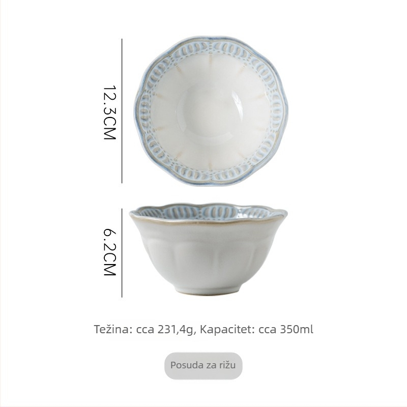 Sumeiji porcelin set posuđa s rižinim zdjelicama i tanjurima – mikrovalna kompatibilnost, francuski reljefni uzorak, tisk logotipa i prilagodba dostupni
