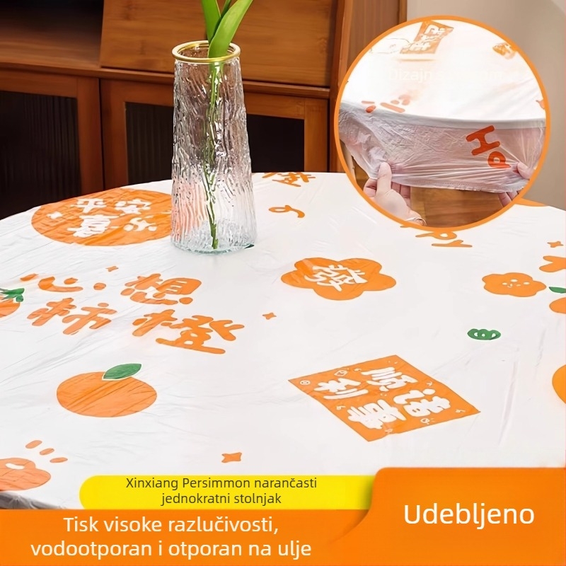 Jednokratni kružni plastični stolnjak s crtić printom i šnurnom za stezanje