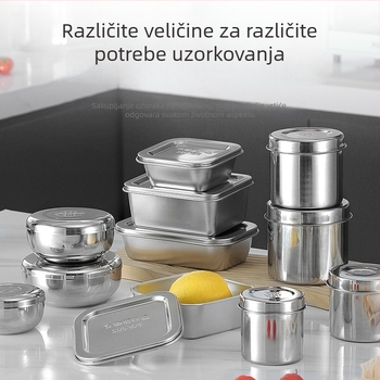 Kutija od 304 Nerđajućeg Čelika za Uzorke Hrane, pravokutna s poklopcem, kapaciteta 301–500 ml, za kantine i škole