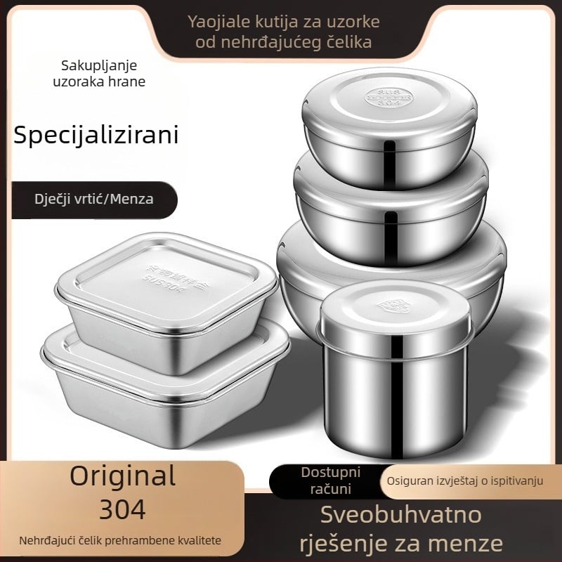 Kutija od 304 Nerđajućeg Čelika za Uzorke Hrane, pravokutna s poklopcem, kapaciteta 301–500 ml, za kantine i škole