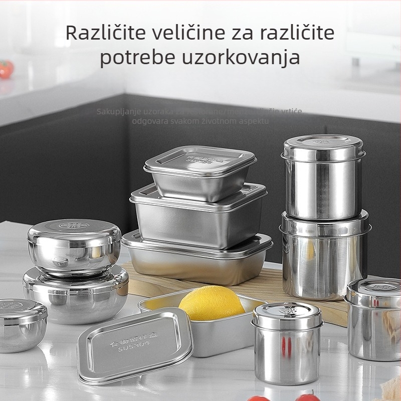 Kutija od 304 Nerđajućeg Čelika za Uzorke Hrane, pravokutna s poklopcem, kapaciteta 301–500 ml, za kantine i škole