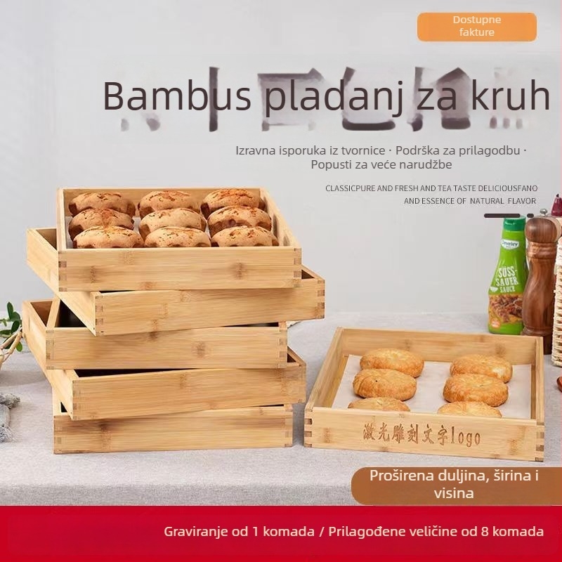 Bochen drvena tacna za čaj – masivno drvo, kvadratni oblik, moderni minimalistički stil, više uzoraka, mogućnost prilagodbe, otisak logotipa