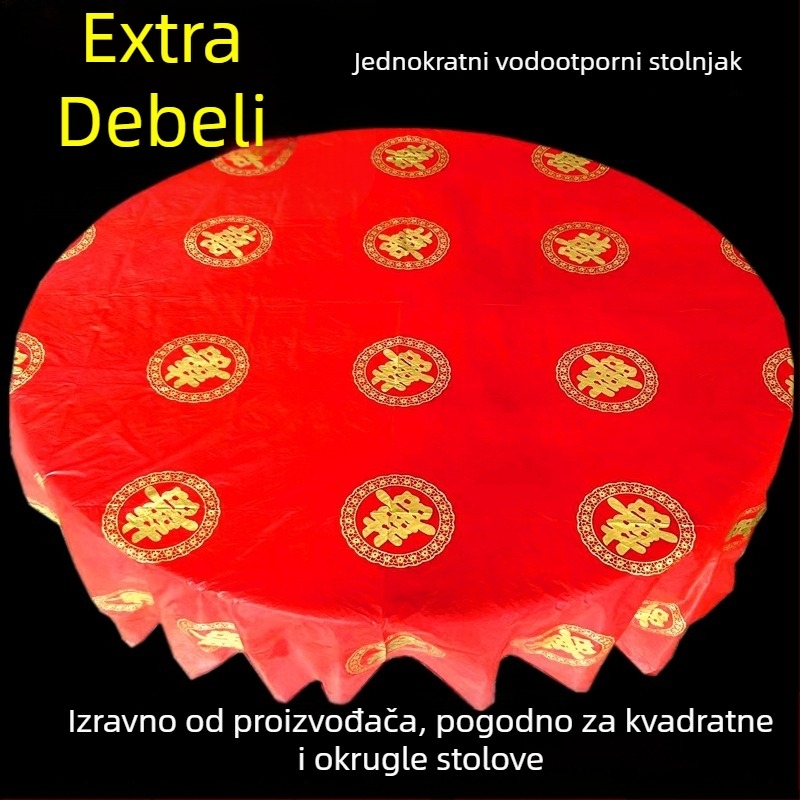 Miaolijie debeli jednokratni stolnjak, PE plast, kvadratnog oblika, sretan natpis uzorak, 3 mm debljina, biološki razgradivo