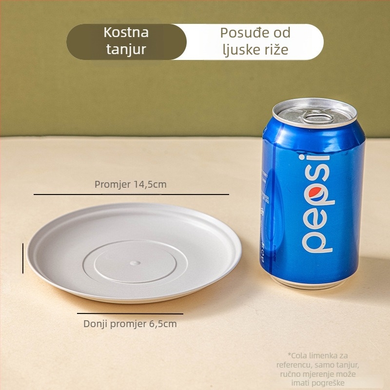 Vanjski jednokratni trodjelni set posuđa: zdjele i štapići od rižine ljuske, kapacitet 350 ml, biološki razgradivo, prehrambene kvalitete