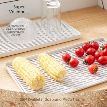 Plastični odvodni pladanj s dvostrukim slojem za voće, kvadratnog oblika, moderan minimalistički stil, mogućnost prilagodbe