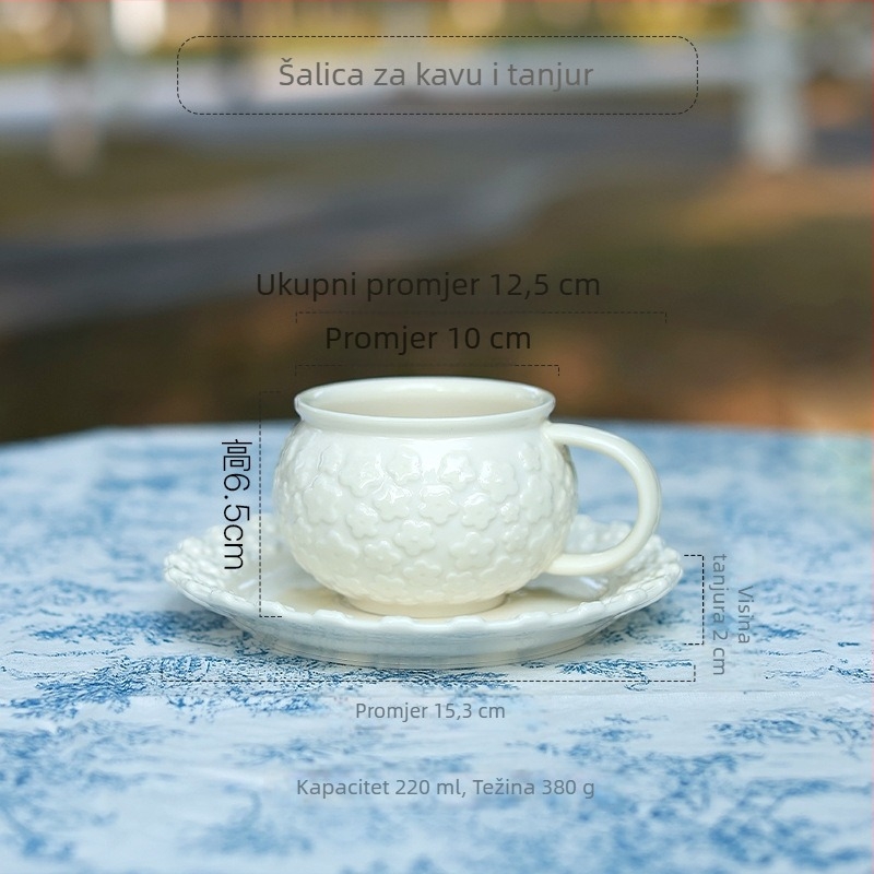 Keramički set posuđa s reljefnim dizajnom, francuski retro stil, ručno izrađeno, mogućnost prilagodbe