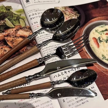 Zapadni set posuđa od nehrđajućeg čelika 410: nož za steak, vilica i žlica, novi kineski stil, jednobojni dizajn