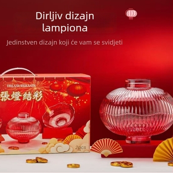 Staklena posuda za voće s crvenim lampionom, elegantna posuda za deserte u dnevnom boravku, pogodna za vjenčanja i poslovne prigode.