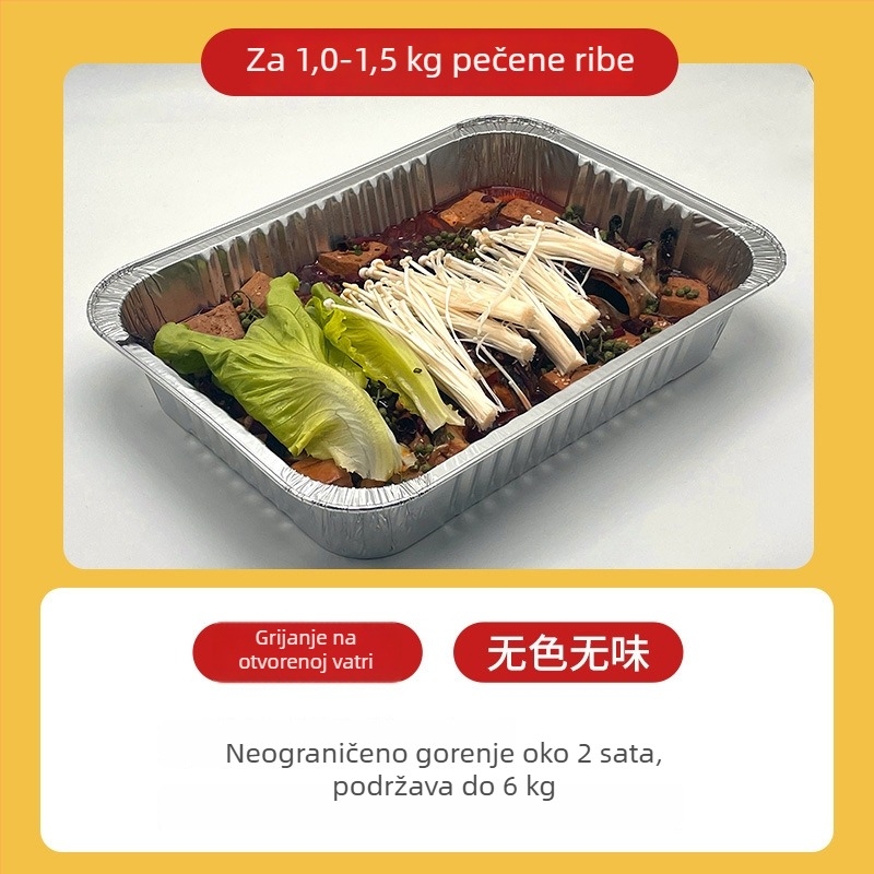 Posuda od aluminijske folije, pravokutnog oblika, velike kapacitete, za dostavu grilane ribe
