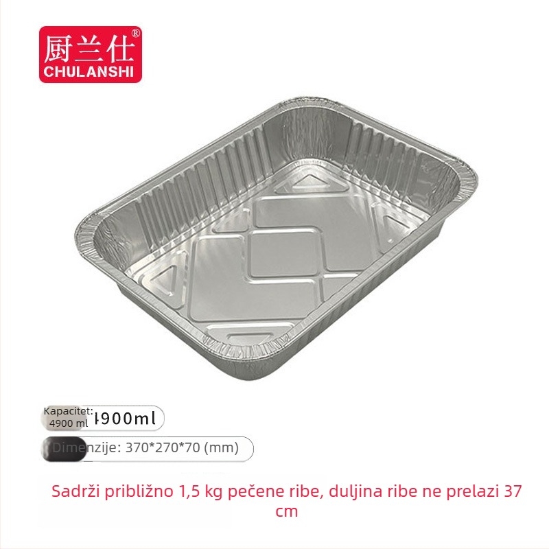 Posuda od aluminijske folije, pravokutnog oblika, velike kapacitete, za dostavu grilane ribe