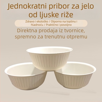 Jednokratna zdjela od rižine ljuske, 360 ml, bijela, ekološka i biološki razgradiva.