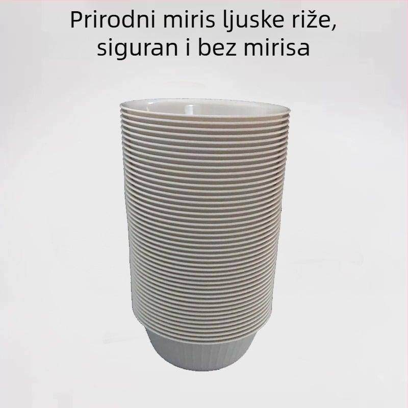 Jednokratna zdjela od rižine ljuske, 360 ml, bijela, ekološka i biološki razgradiva.