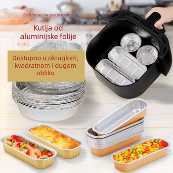 Jednokratne posudice od aluminijske folije za pečenje jaja i peciva, pravokutne, kompatibilne s air fryerom, kutija od 1000 kom