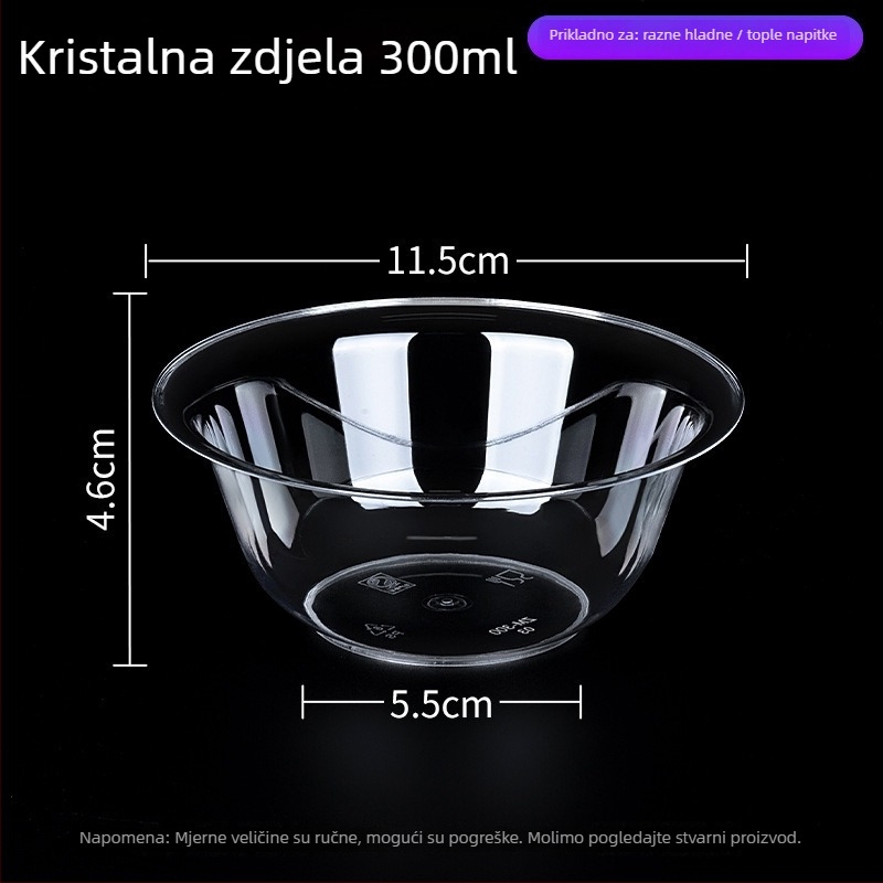 Jednokratna okrugla plastična zdjela, kapacitet 300-400 ml, pakiranje 50 komada, domaće porijeklo