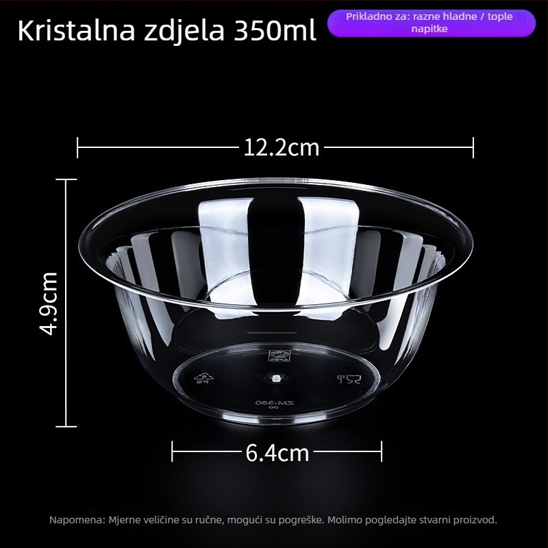 Jednokratna okrugla plastična zdjela, kapacitet 300-400 ml, pakiranje 50 komada, domaće porijeklo
