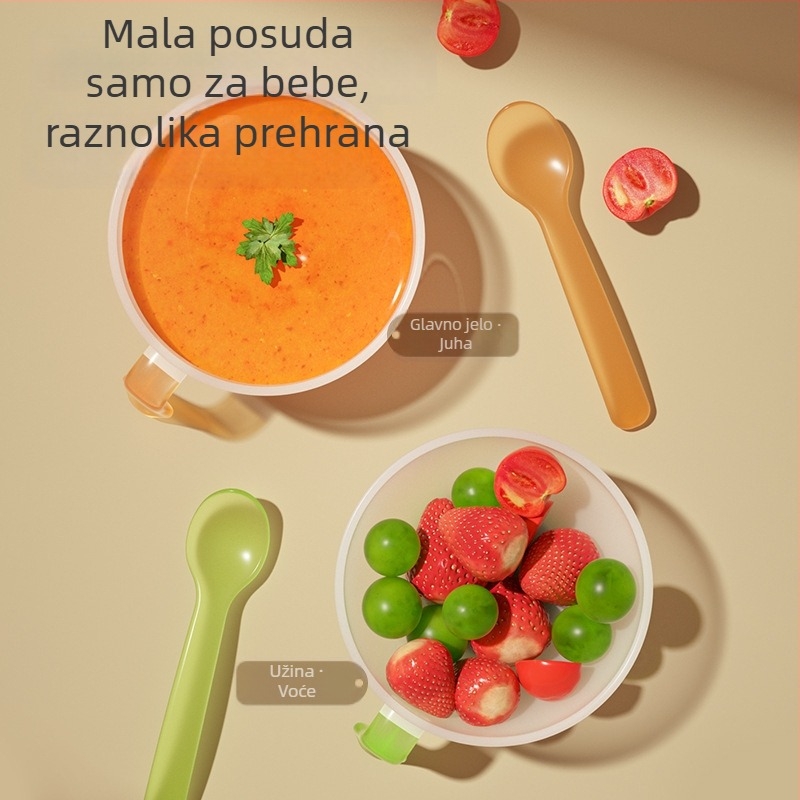 Set posuđa za hranjenje beba: zdjelica za hranjenje i žlica, od ekološki prihvatljivog PP-a, za djecu od 6 mjeseci i starije, 2-dijelni set.