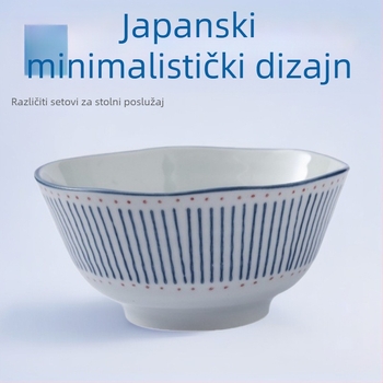 Keramički set posuđa u japanskom stilu, prugasti uzorak, ispod glazure, pogodan za mikrovalnu