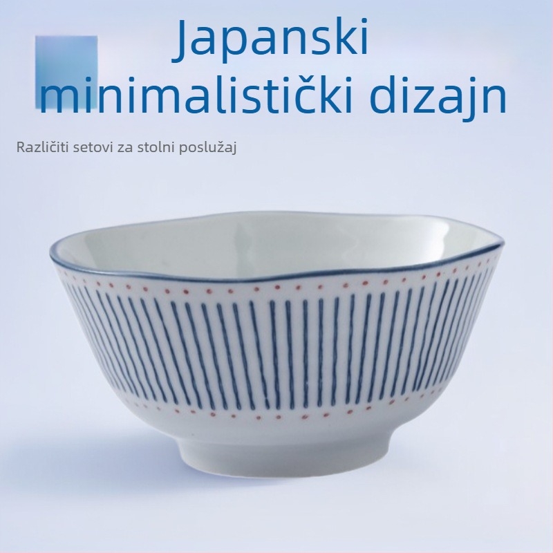 Keramički set posuđa u japanskom stilu, prugasti uzorak, ispod glazure, pogodan za mikrovalnu