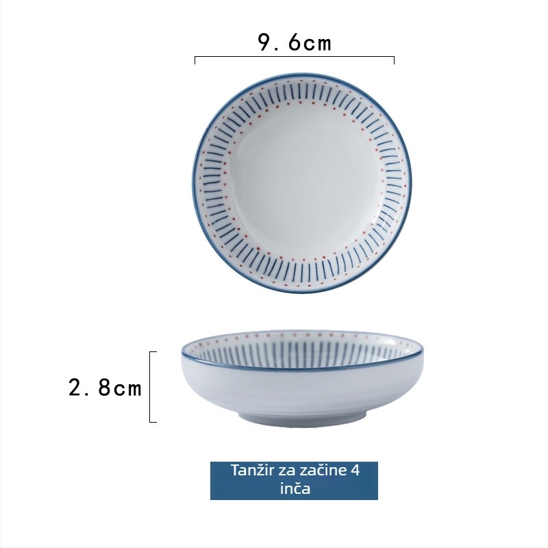 Keramički set posuđa u japanskom stilu, prugasti uzorak, ispod glazure, pogodan za mikrovalnu