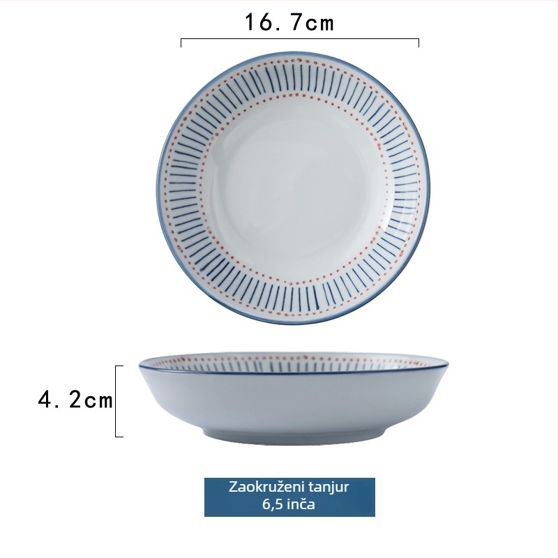 Keramički set posuđa u japanskom stilu, prugasti uzorak, ispod glazure, pogodan za mikrovalnu