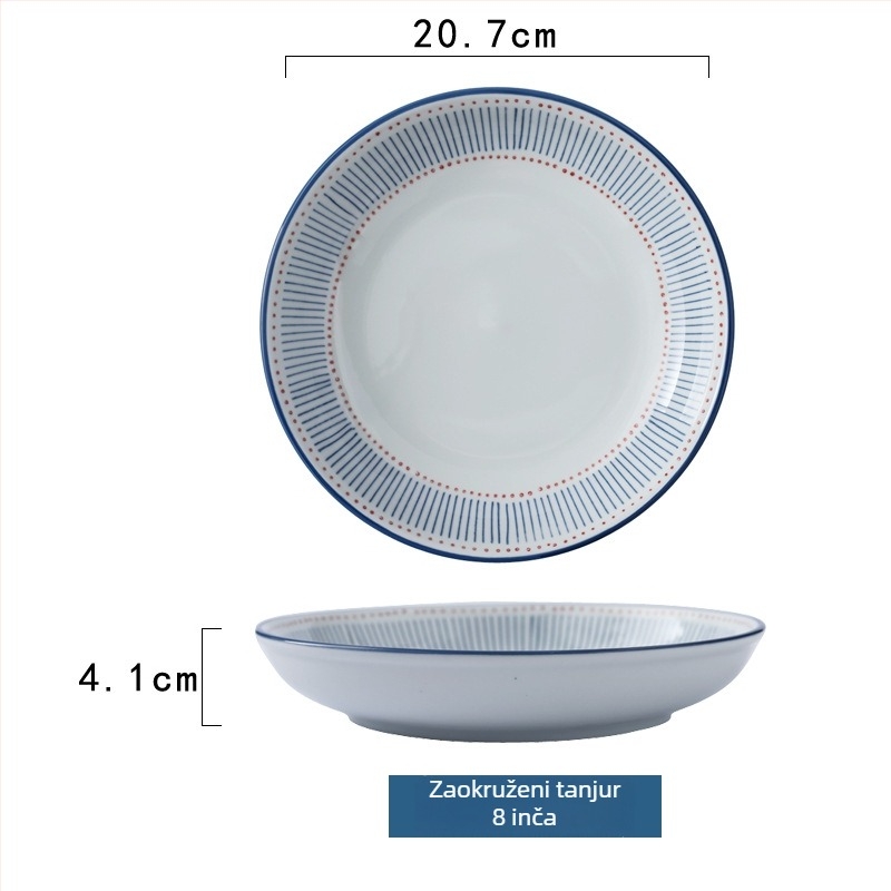 Keramički set posuđa u japanskom stilu, prugasti uzorak, ispod glazure, pogodan za mikrovalnu