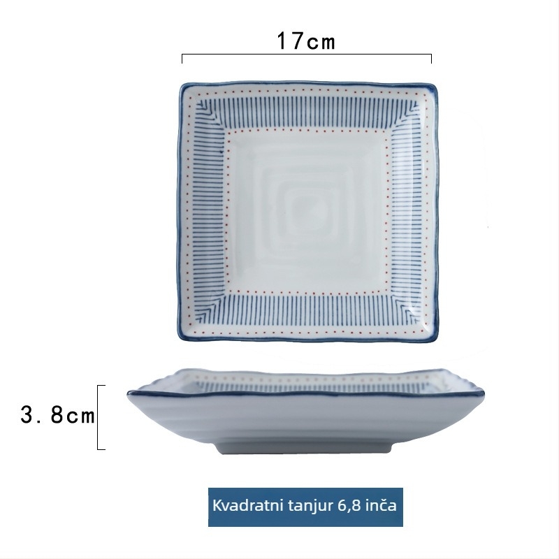 Keramički set posuđa u japanskom stilu, prugasti uzorak, ispod glazure, pogodan za mikrovalnu