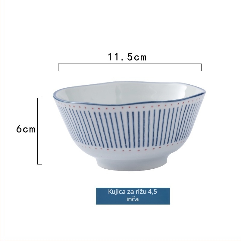 Keramički set posuđa u japanskom stilu, prugasti uzorak, ispod glazure, pogodan za mikrovalnu