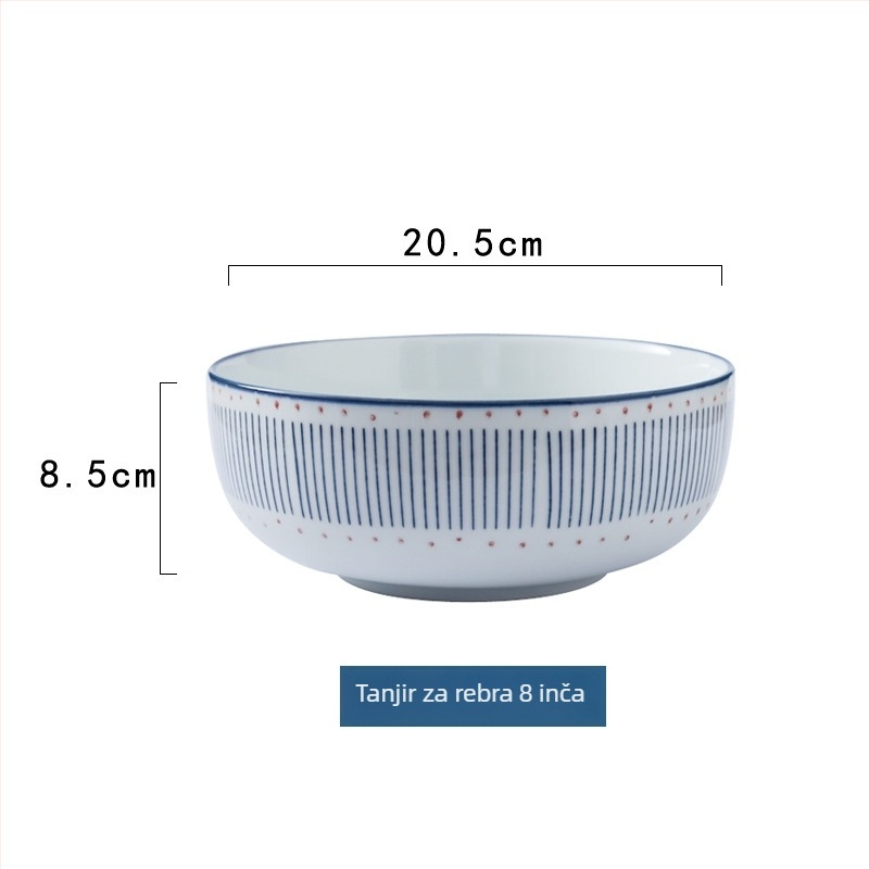 Keramički set posuđa u japanskom stilu, prugasti uzorak, ispod glazure, pogodan za mikrovalnu