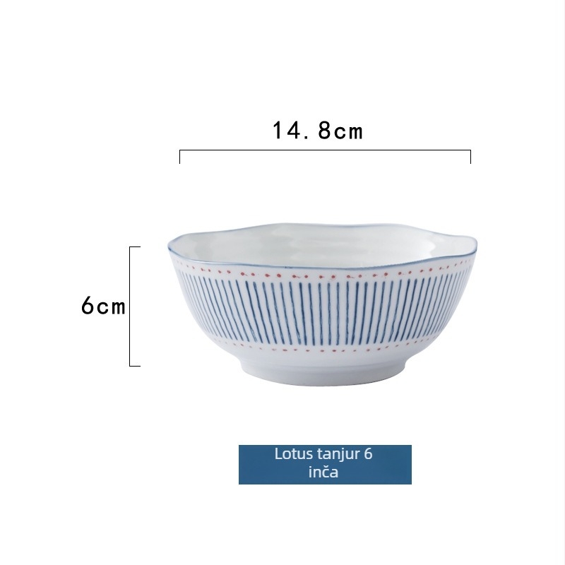 Keramički set posuđa u japanskom stilu, prugasti uzorak, ispod glazure, pogodan za mikrovalnu