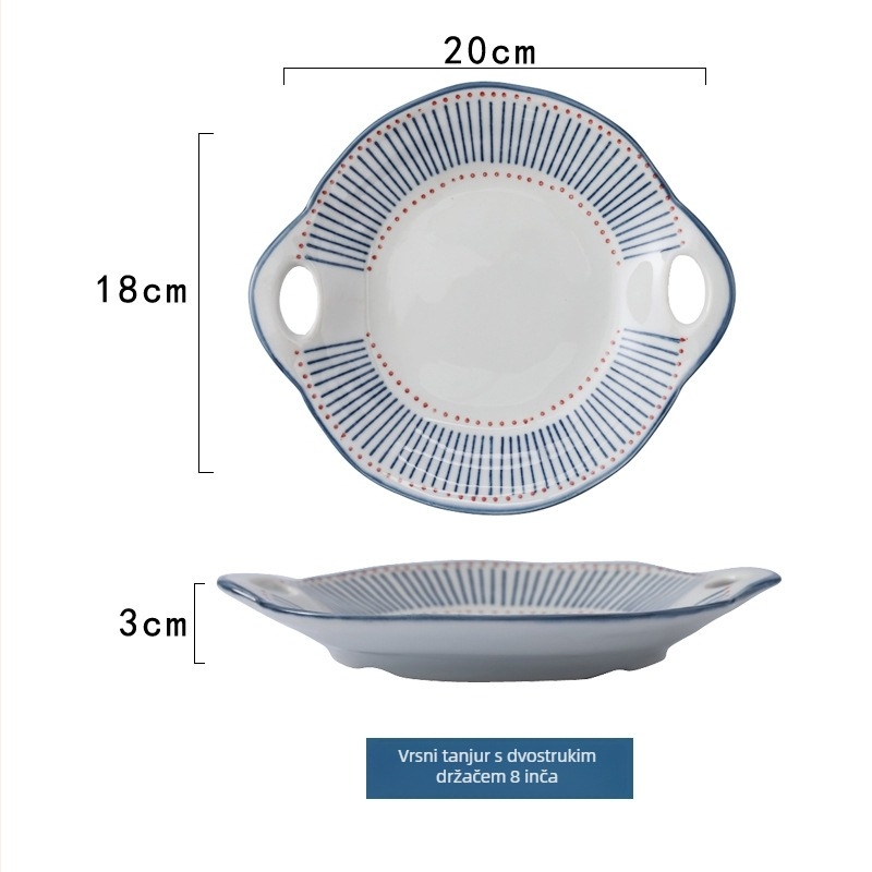 Keramički set posuđa u japanskom stilu, prugasti uzorak, ispod glazure, pogodan za mikrovalnu