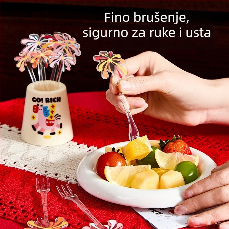 Voćna vilica s cvjetnim uzorkom, kreativni stil, prehrambena kvaliteta PET+ABS, mogućnost prilagođenog logotipa.