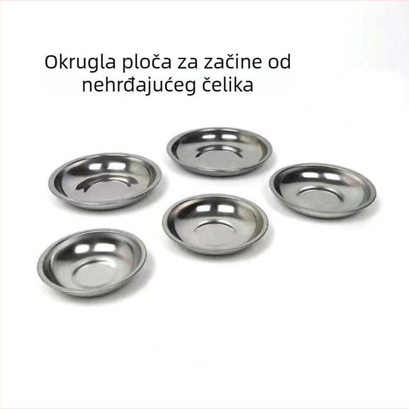 Debljeni nehrđajući čelični mali tanjur za dipove i začine, okrugli tanjur za grickice, za kućnu i vanjsku upotrebu.