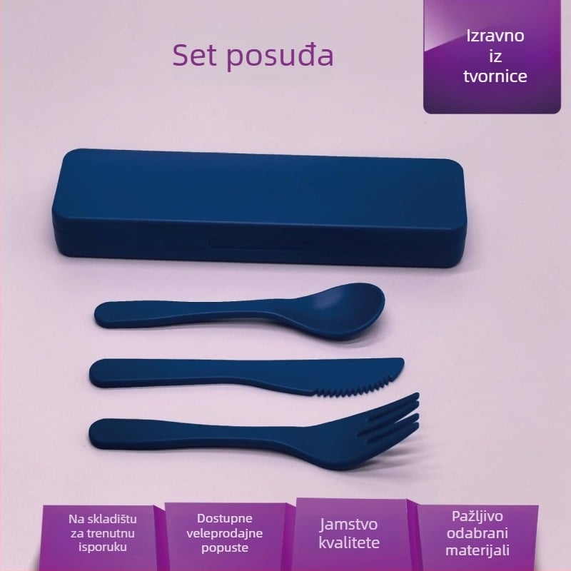 Prijenosni set pribora: nož, vilica i žlica; materijal: plastika; nehrđajući čelik: 201; prilagodba: dostupna; sadržaj: nož, vilica i žlica; stil: vanjski prenosni set pribora