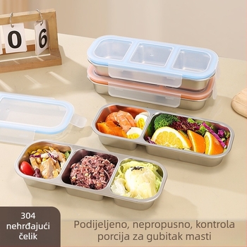 Bento kutija za obrok od 304 nehrđajućeg čelika, 2–3 odjeljka, pravokutna, 501–800 ml, mikrovalna kompatibilna, zatvorena i otporna na mirise