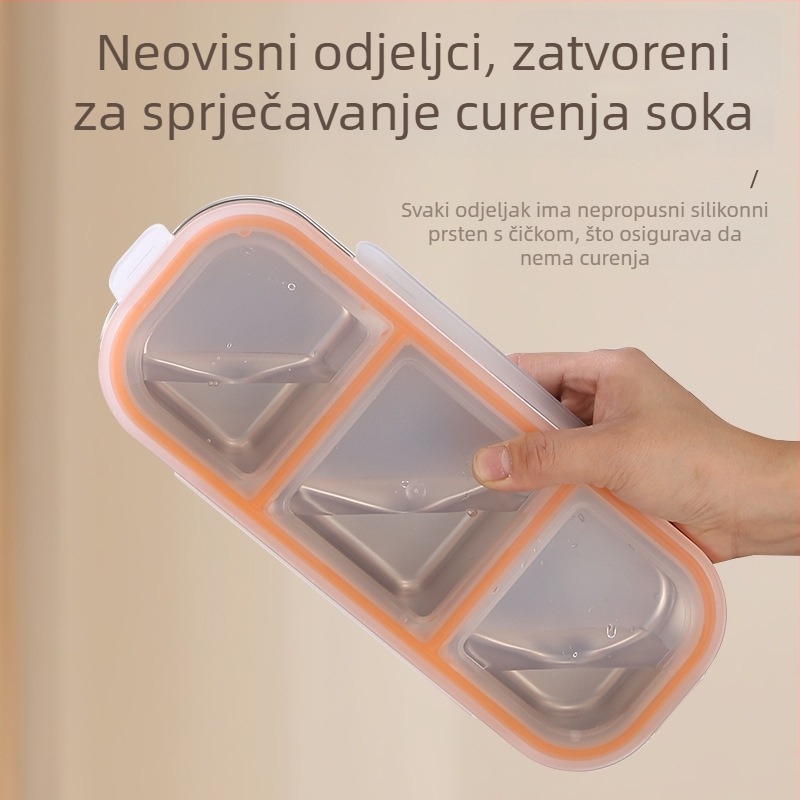 Bento kutija za obrok od 304 nehrđajućeg čelika, 2–3 odjeljka, pravokutna, 501–800 ml, mikrovalna kompatibilna, zatvorena i otporna na mirise