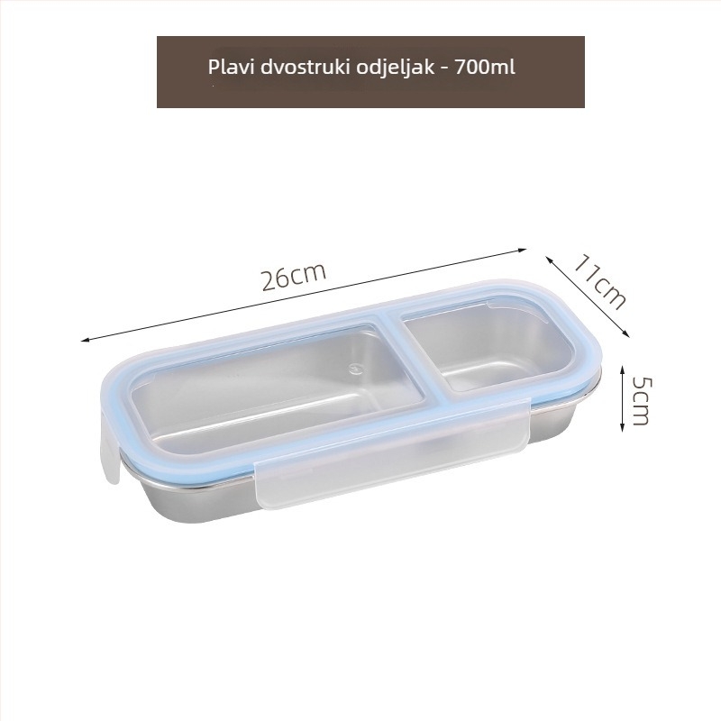 Bento kutija za obrok od 304 nehrđajućeg čelika, 2–3 odjeljka, pravokutna, 501–800 ml, mikrovalna kompatibilna, zatvorena i otporna na mirise