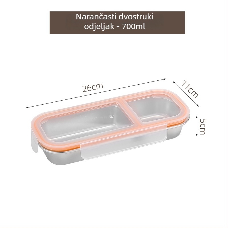 Bento kutija za obrok od 304 nehrđajućeg čelika, 2–3 odjeljka, pravokutna, 501–800 ml, mikrovalna kompatibilna, zatvorena i otporna na mirise