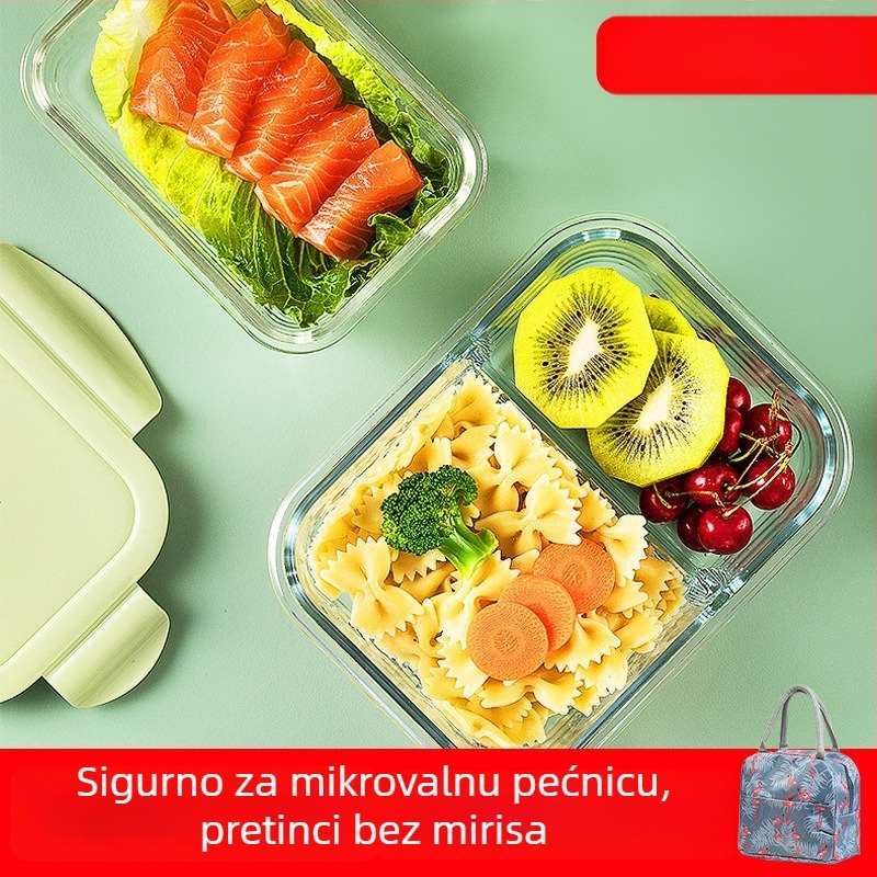 Kutija za ručak od visok borosilikatnog stakla s pregradom, kompatibilna s mikrovalnom pećnicom, 800–1000 ml, za uredske radnike i studente