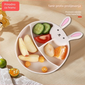 Honglin silikonska dječja posuda s tri odjeljka i usisnom podlogom – dizajn zeko, set posuđa za djecu od 3 mjeseca