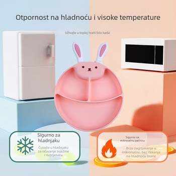 Honglin silikonska dječja posuda s tri odjeljka i usisnom podlogom – dizajn zeko, set posuđa za djecu od 3 mjeseca