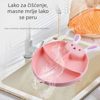 Honglin silikonska dječja posuda s tri odjeljka i usisnom podlogom – dizajn zeko, set posuđa za djecu od 3 mjeseca