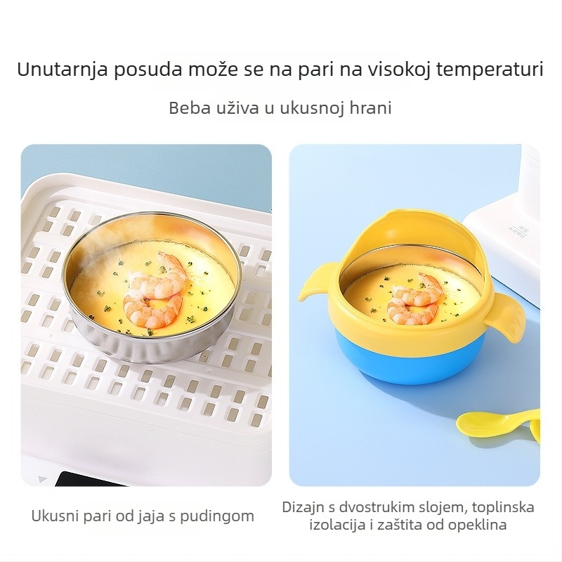 Zdjela za hranjenje beba od nehrđajućeg čelika 316, napunjena vodom, otporna na prolijevanje, izolirana, s usisnom čašom