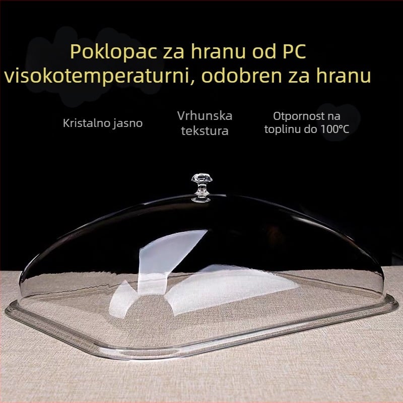 Pravokutni prozirni stakleni poklopac za hranu, otporan na visoke temperature, za kuhana jela, očuvanje svježine.