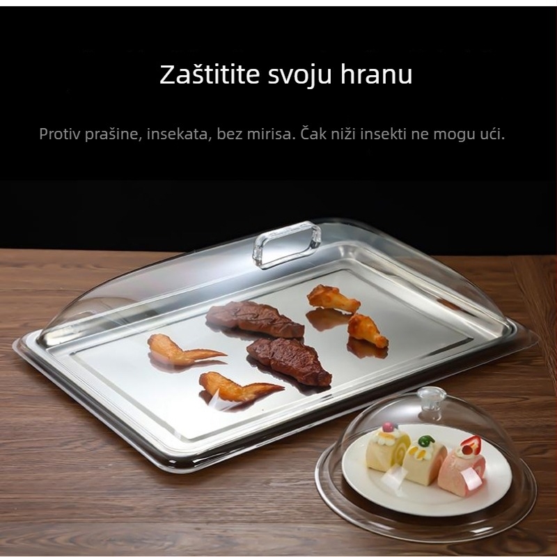 Pravokutni prozirni stakleni poklopac za hranu, otporan na visoke temperature, za kuhana jela, očuvanje svježine.