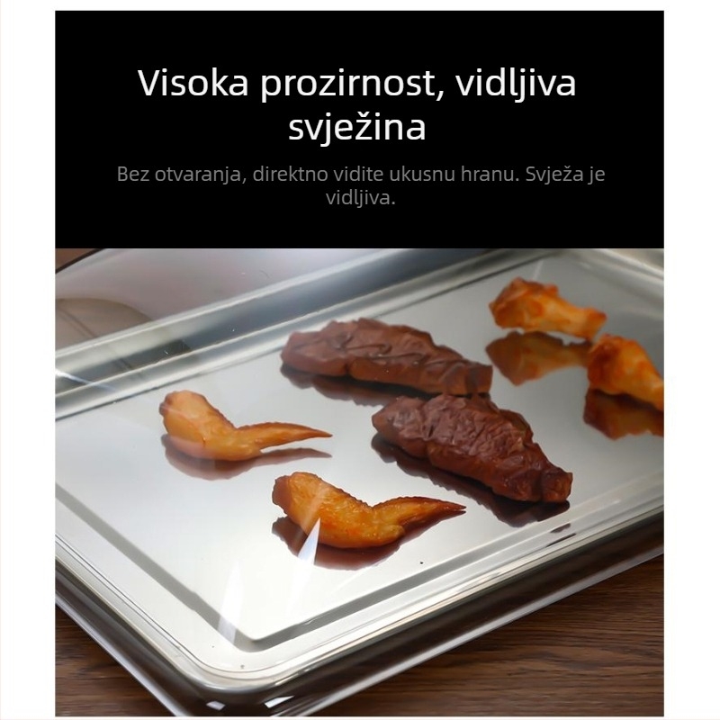 Pravokutni prozirni stakleni poklopac za hranu, otporan na visoke temperature, za kuhana jela, očuvanje svježine.