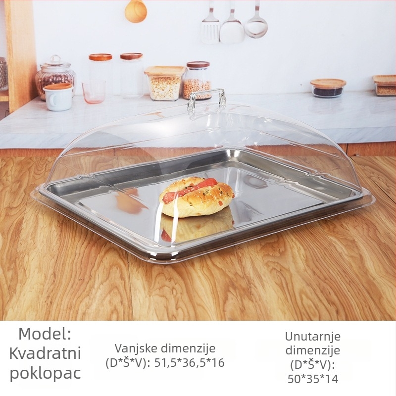 Pravokutni prozirni stakleni poklopac za hranu, otporan na visoke temperature, za kuhana jela, očuvanje svježine.
