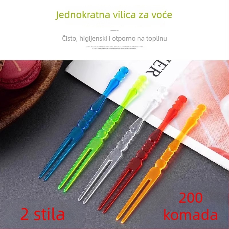 Set od 200 plastičnih vilica za voće, sladak karikaturni dizajn, siguran za djecu, za kućnu upotrebu